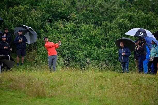 Julien Brun of France plays his second shot out of the rough on the 10th hole during Day Three of the Open de Bretagne at Golf Bluegreen de Pleneuf...