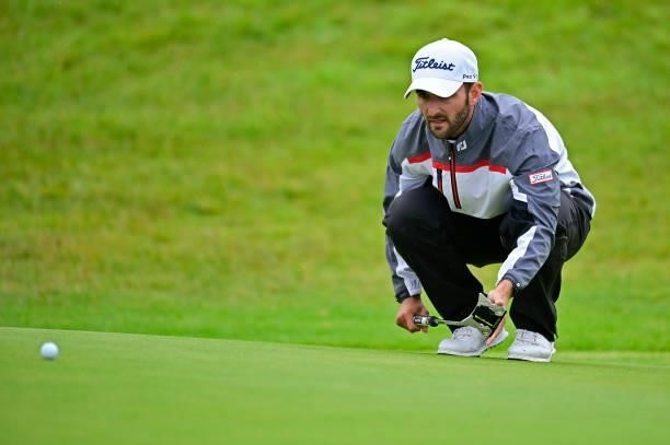 Emilio Cuartero Blanco of Spain lines for his putt on the 10th hole during Day Three of the Open de Bretagne at Golf Bluegreen de Pleneuf Val Andre...