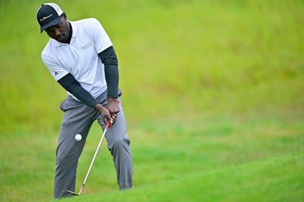 Arnaud Ahoua of France plays his second shot out of the rough on the 10th hole during Day Three of the Open de Bretagne at Golf Bluegreen de Pleneuf...