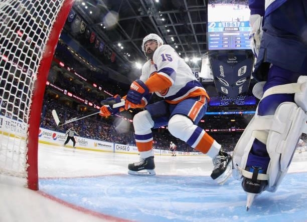 Cal Clutterbuck of the New York Islanders skates against the Tampa Bay Lightning in Game Seven of the NHL Stanley Cup Semifinals during the 2021...