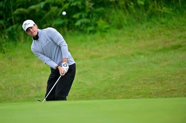 Timon Baltl of Austria plays his second shot on the 10th hole during Day Three of the Open de Bretagne at Golf Bluegreen de Pleneuf Val Andre on June...
