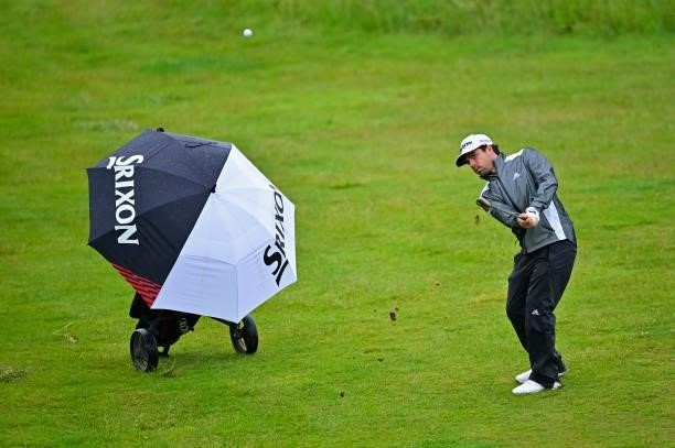 Alejandro Del Rey of Spain plays his second shot on the 10th hole during Day Three of the Open de Bretagne at Golf Bluegreen de Pleneuf Val Andre on...