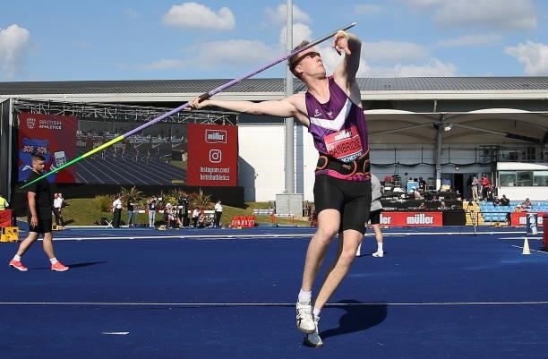 Daniel Bainbridge of Shaftsbury Barnet in action during the Mens Javelin Final during Day Two of the Muller British Athletics Championships at...