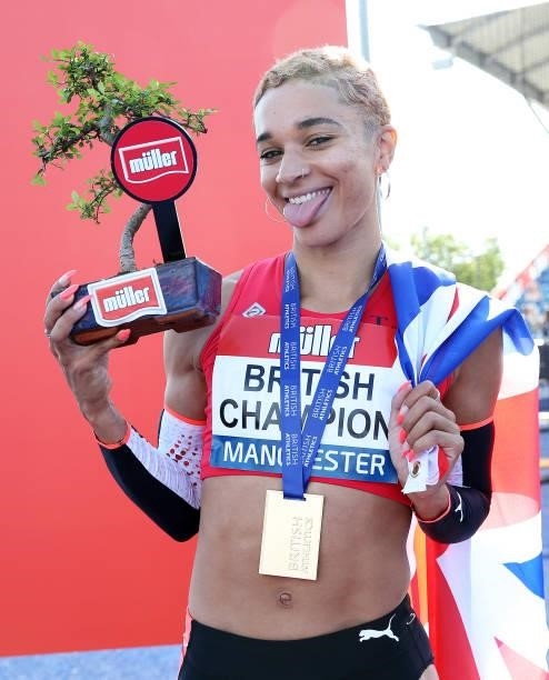 Jodie Williams of Herts Pheonix pictured after winning the Womens 400m Final during Day Two of the Muller British Athletics Championships at...