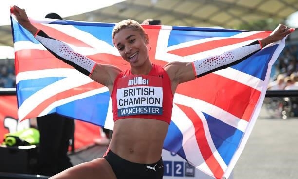 Jodie Williams of Herts Pheonix pictured after winning the Womens 400m Final during Day Two of the Muller British Athletics Championships at...
