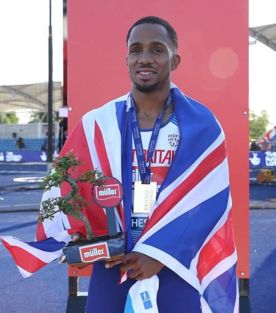Chijindu Ujah of Enfield pictured after winning the Mens 100m Final during Day Two of the Muller British Athletics Championships at Manchester...