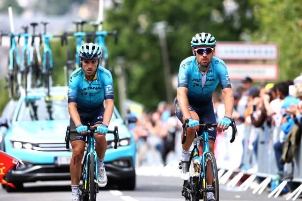 Ion Izagirre of Spain & Dmitriy Gruzdev of Kazakhstan and Team Astana - Premier Tech at arrival during the 108th Tour de France 2021, Stage 1 a...