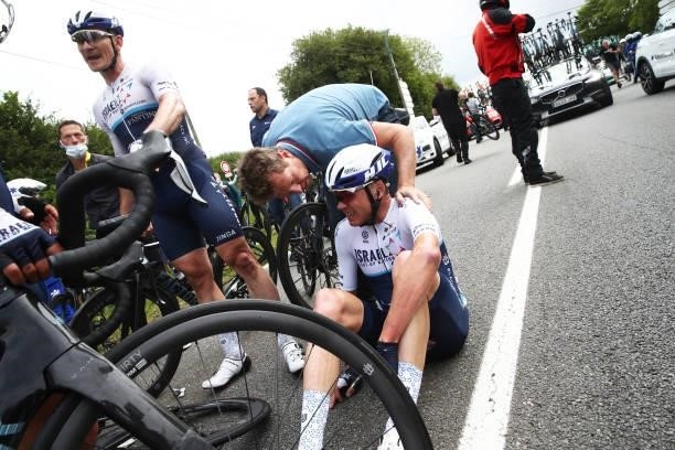 André Greipel of Germany & Chris Froome of The United Kingdom and Team Israel Start-Up Nation injury after crash during during the 108th Tour de...