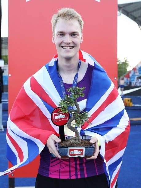 Daniel Bainbridge of Shaftsbury Barnet pictured after winning the Mens Javelin Final during Day Two of the Muller British Athletics Championships at...