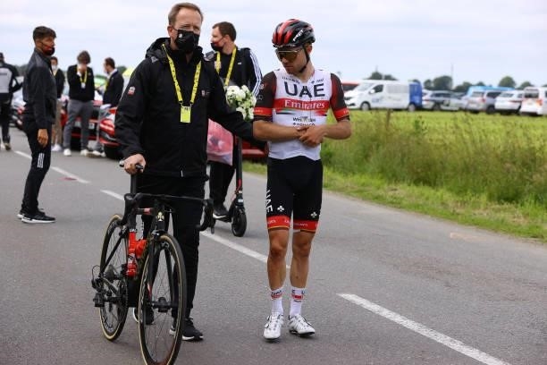 Marc Hirschi of Switzerland and UAE-Team Emirates Injured after crash at arrival during the 108th Tour de France 2021, Stage 1 a 197,8km stage from...