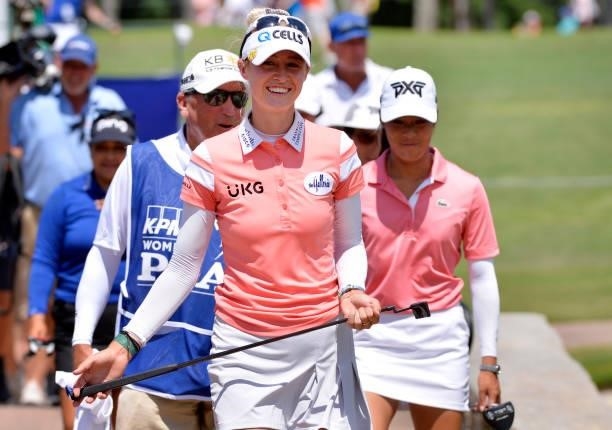 Nelly Korda walks to the 17th green during the third round of the KPMG Women's PGA Championship at Atlanta Athletic Club on June 26, 2021 in Johns...