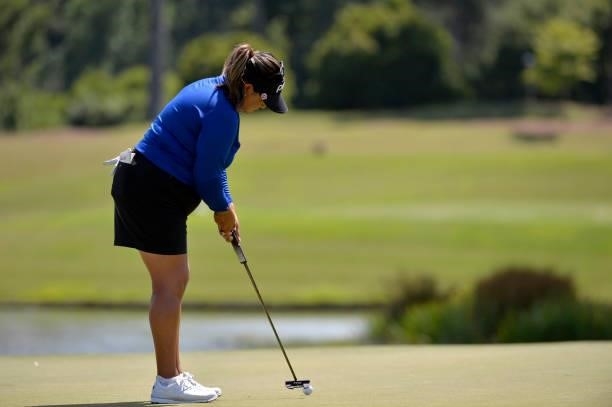 Lizette Salas putts on the 17th green during the third round of the KPMG Women's PGA Championship at Atlanta Athletic Club on June 26, 2021 in Johns...