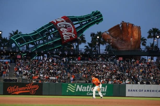 General view of play between the San Francisco Giants and the Oakland Athletics at Oracle Park on June 25, 2021 in San Francisco, California. This is...