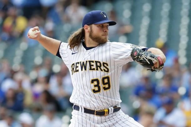 Corbin Burnes of the Milwaukee Brewers throws a pitch against the Colorado Rockies at American Family Field on June 25, 2021 in Milwaukee, Wisconsin....