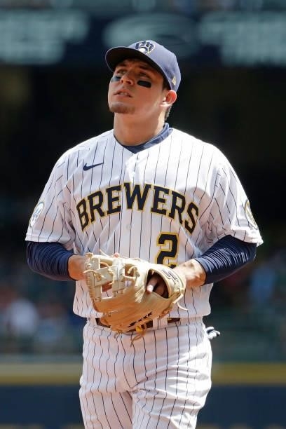 Luis Urias of the Milwaukee Brewers against the Colorado Rockies at American Family Field on June 25, 2021 in Milwaukee, Wisconsin. Brewers defeated...
