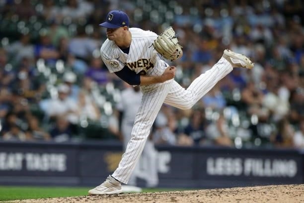 Jake Cousins of the Milwaukee Brewers throws a pitch against the Colorado Rockies at American Family Field on June 25, 2021 in Milwaukee, Wisconsin....