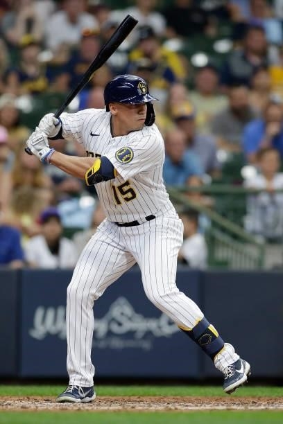 Tyrone Taylor of the Milwaukee Brewers up to bat against the Colorado Rockies at American Family Field on June 25, 2021 in Milwaukee, Wisconsin....