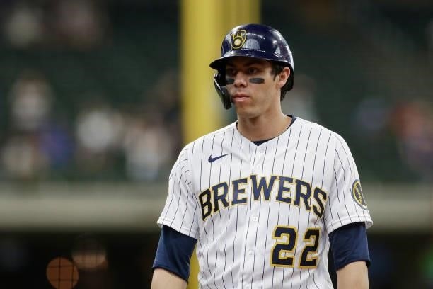 Christian Yelich of the Milwaukee Brewers against the Colorado Rockies at American Family Field on June 25, 2021 in Milwaukee, Wisconsin. Brewers...