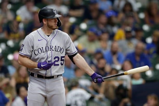 Cron of the Colorado Rockies up to bat against the Milwaukee Brewers at American Family Field on June 25, 2021 in Milwaukee, Wisconsin. Brewers...