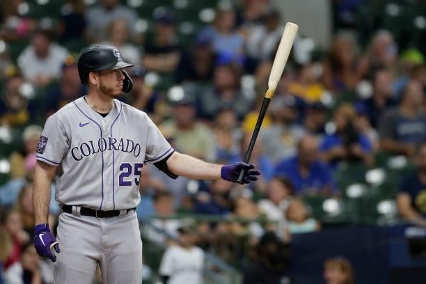 Cron of the Colorado Rockies up to bat against the Milwaukee Brewers at American Family Field on June 25, 2021 in Milwaukee, Wisconsin. Brewers...