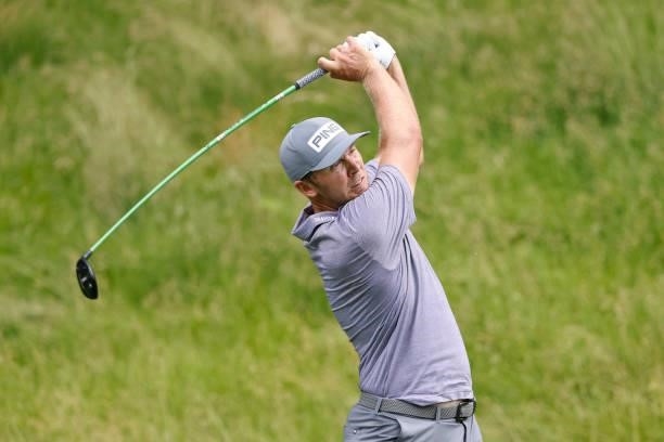 Seamus Power of Ireland plays his shot from the 15th tee during the third round of the Travelers Championship at TPC River Highlands on June 26, 2021...