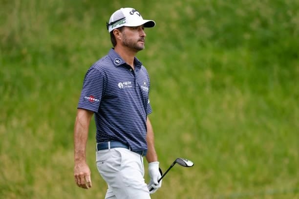 Kevin Kisner of the United States walks off the 15th tee during the third round of the Travelers Championship at TPC River Highlands on June 26, 2021...