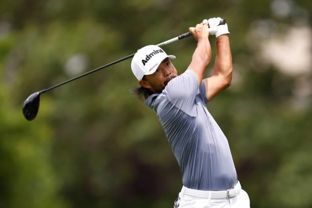 Satoshi Kodaira of Japan plays his shot from the sixth tee during the third round of the Travelers Championship at TPC River Highlands on June 26,...
