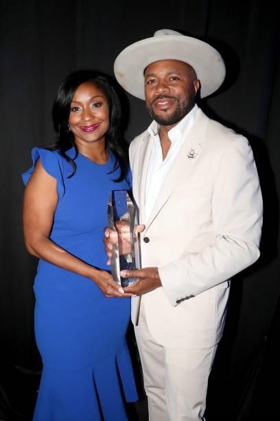Joi Brown and D-Nice attend the 5th Annual Innovators & Leaders Awards Brunch hosted by Culture Creators at The Beverly Hilton on June 26, 2021 in...