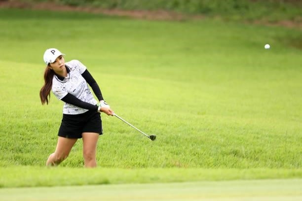 Erika Kikuchi of Japan chips onto the 8th green during the final round of the Earth Mondamin Cup at Camellia Hills Country Club on June 27, 2021 in...