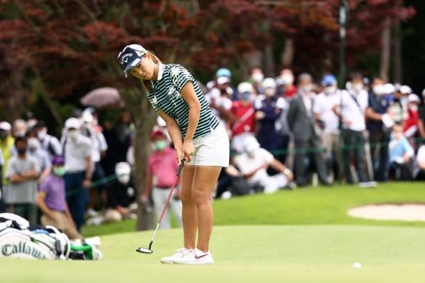 Momoko Ueda of Japan attempts a putt on the 8th green during the final round of the Earth Mondamin Cup at Camellia Hills Country Club on June 27,...