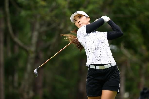 Erika Kikuchi of Japan hits her tee shot on the 9th hole during the final round of the Earth Mondamin Cup at Camellia Hills Country Club on June 27,...