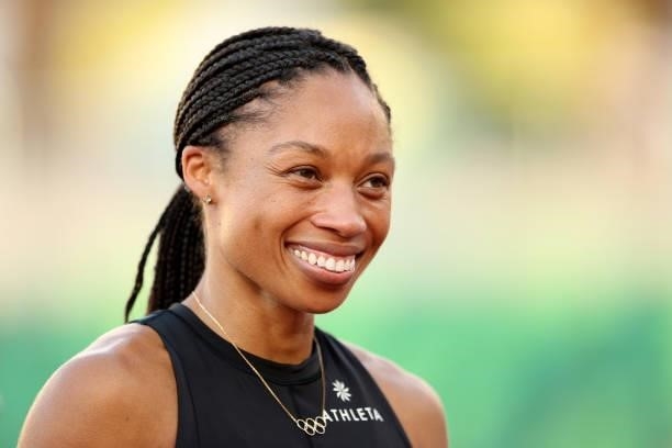 Allyson Felix looks on during day nine of the 2020 U.S. Olympic Track & Field Team Trials at Hayward Field on June 26, 2021 in Eugene, Oregon.