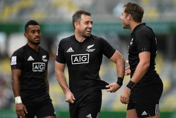 Kurt Baker of New Zealand smiles after winning the Oceania Sevens Challenge match between New Zealand and Australia at Queensland Country Bank...