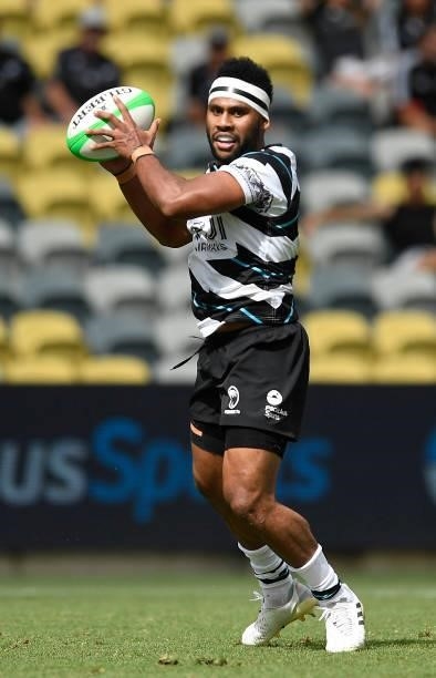 Vilimoni Botitu of Fiji is runs the ball during the Oceania Sevens Challenge match between Fiji and Oceania at Queensland Country Bank Stadium on...