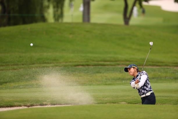 Yuna Takagi of Japan hits out from a bunker on the 18th hole during the final round of the Earth Mondamin Cup at Camellia Hills Country Club on June...