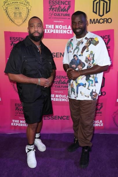 Micah McDonald and Wayman Bannerman attend the ESSENCE/Hillman Grad/Macro NOxLA Experience Watch Party Soiree in honor of the first weekend of the...