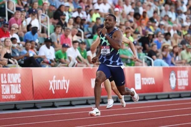 Isiah Young competes in the Men's 200 Meters Semi-Finals on day nine of the 2020 U.S. Olympic Track & Field Team Trials at Hayward Field on June 26,...
