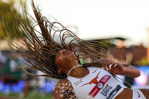 Tara Davis competes in the Women's Long Jump Final on day nine of the 2020 U.S. Olympic Track & Field Team Trials at Hayward Field on June 26, 2021...