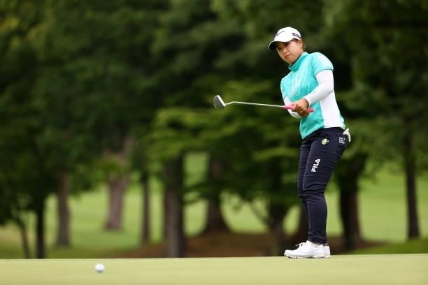 Mao Saigo of Japan attempts a putt on the 18th green during the final round of the Earth Mondamin Cup at Camellia Hills Country Club on June 27, 2021...