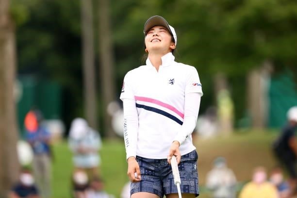Kotone Hori of Japan celebrates holing out with the birdie on the 18th green during the final round of the Earth Mondamin Cup at Camellia Hills...