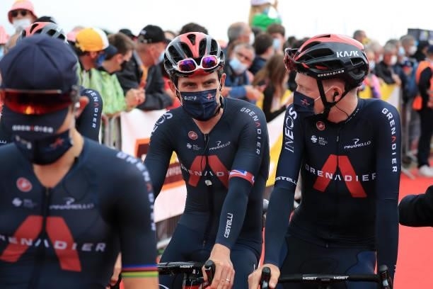 Geraint Thomas of The United Kingdom & Tao Geoghegan Hart of The United Kingdom and Team INEOS Grenadiers at start during the 108th Tour de France...