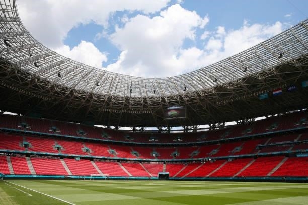 General view inside the stadium prior to the UEFA Euro 2020 Championship Round of 16 match between Netherlands and Czech Republic at Puskas Arena on...