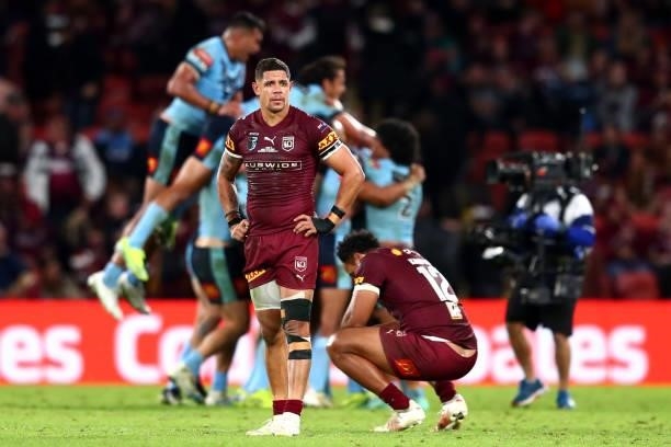 Dane Gagai of the Maroons reacts after losing game two of the 2021 State of Origin series between the Queensland Maroons and the New South Wales...