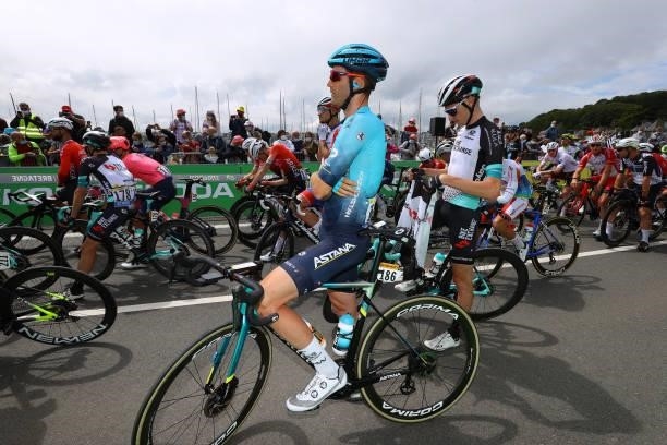 Hugo Houle of Canada and Team Astana - Premier Tech & Lucas Hamilton of Australia and Team BikeExchange at start during the 108th Tour de France...