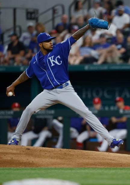 Ervin Santana of the Kansas City Royals pitches against the Texas Rangers during the second inning at Globe Life Field on June 26, 2021 in Arlington,...