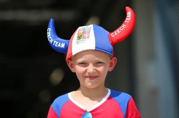 Fan of Czech Republic wearing a hat poses for a photograph prior to the UEFA Euro 2020 Championship Round of 16 match between Netherlands and Czech...