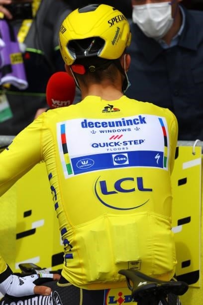 Julian Alaphilippe of France and Team Deceuninck - Quick-Step Yellow Leader Jersey at start during the 108th Tour de France 2021, Stage 2 a 183,5km...