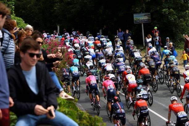 The Peloton and Fans at start during the 108th Tour de France 2021, Stage 2 a 183,5km stage from Perros-Guirec to Mûr-de-Bretagne Guerlédan 293m /...