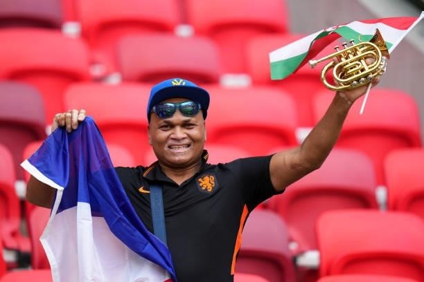 Netherlands fan enjoys the pre match atmosphere prior to the UEFA Euro 2020 Championship Round of 16 match between Netherlands and Czech Republic at...