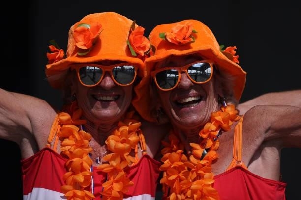 Netherlands fans pose for a photo prior to the UEFA Euro 2020 Championship Round of 16 match between Netherlands and Czech Republic at Puskas Arena...